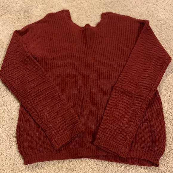 Maroon sweater, off the shoulder, partially open back. Like new - Picture 1 of 5